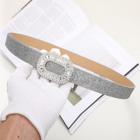 Womens Belt With Rhinestone Buckle Sparkly Glitter Women Leather Belt For😏 - Picture 2 of 7